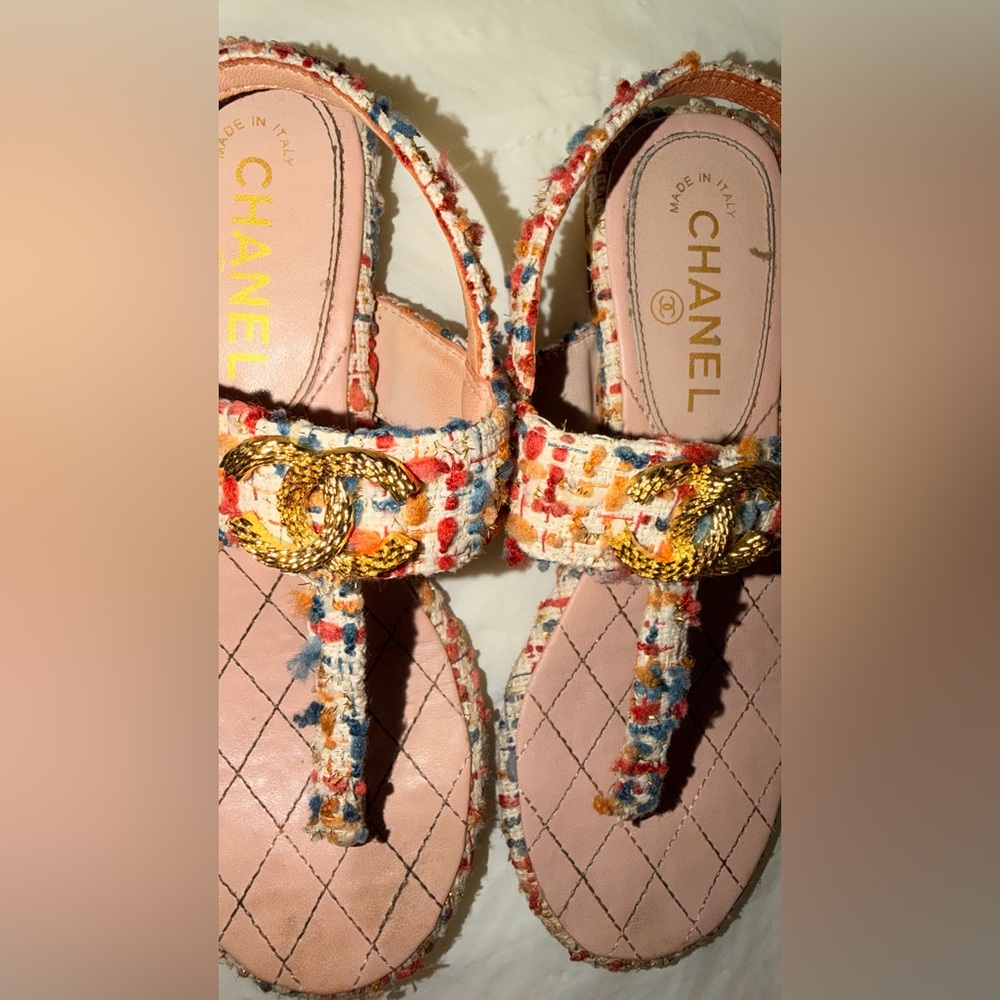 Chanel Tweed CC Logo Sandals – Size 36.5 (US 6.5) - Picture 5 of 10